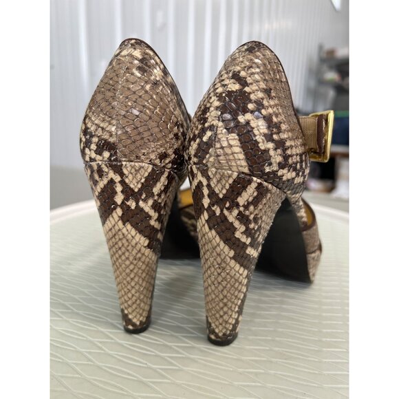 Coach Ivanah Snake Print Pumps Women 7.5 Peep Toe Beige Brown Animal Print Chic - Picture 6 of 11